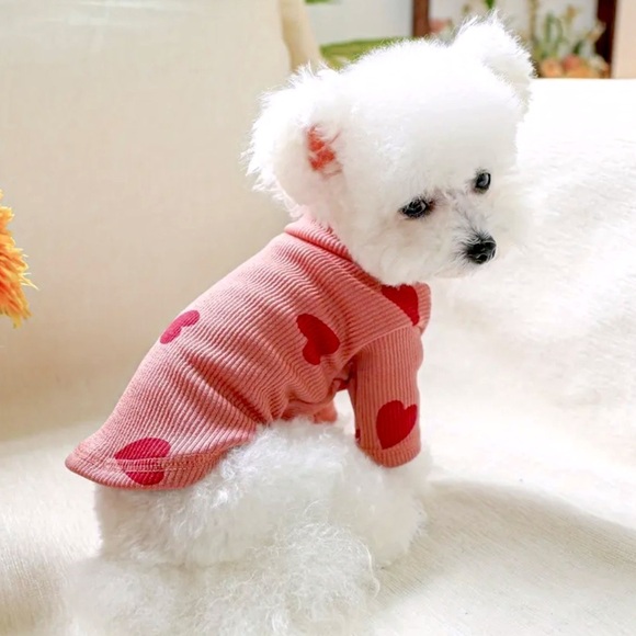 FITTED DOG SWEATSHIRT IN PINK WITH RED HEARTS - Picture 1 of 7